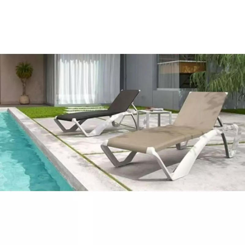 Transat de piscine, bain de soleil en textilene, chaise longue transat  Coloris Noir