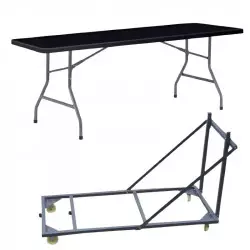 Lot de tables pliantes noires 183x76 cm et chariot