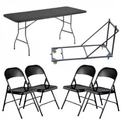 Lot de 20 tables pliantes grises + 120 chaises pliantes + chariot