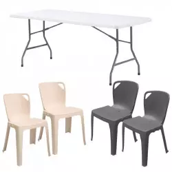 Lot de 10 tables pliantes 183 cm et 60 chaises monobloc M4 Elena